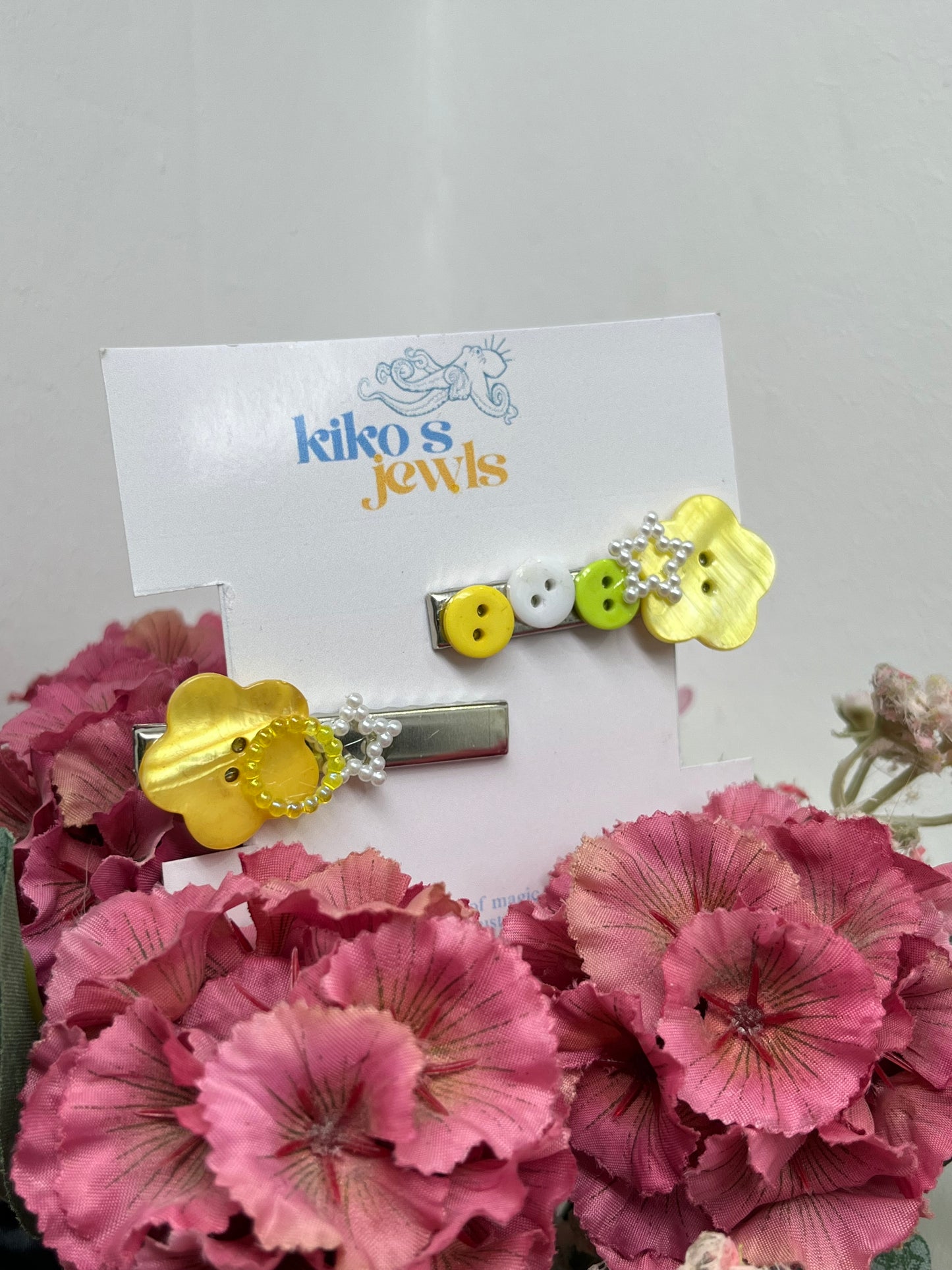 Yellow flower buttons hair clips set