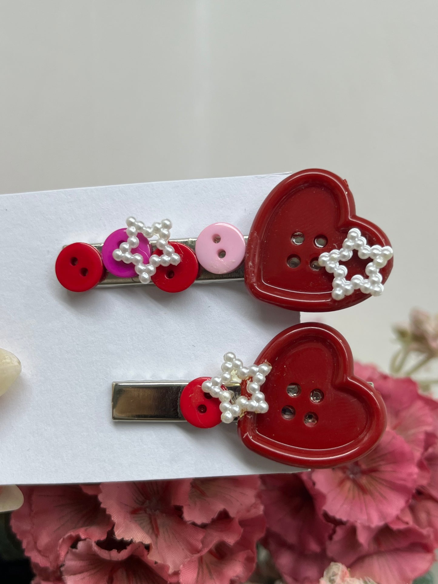 Heart buttons hair clips