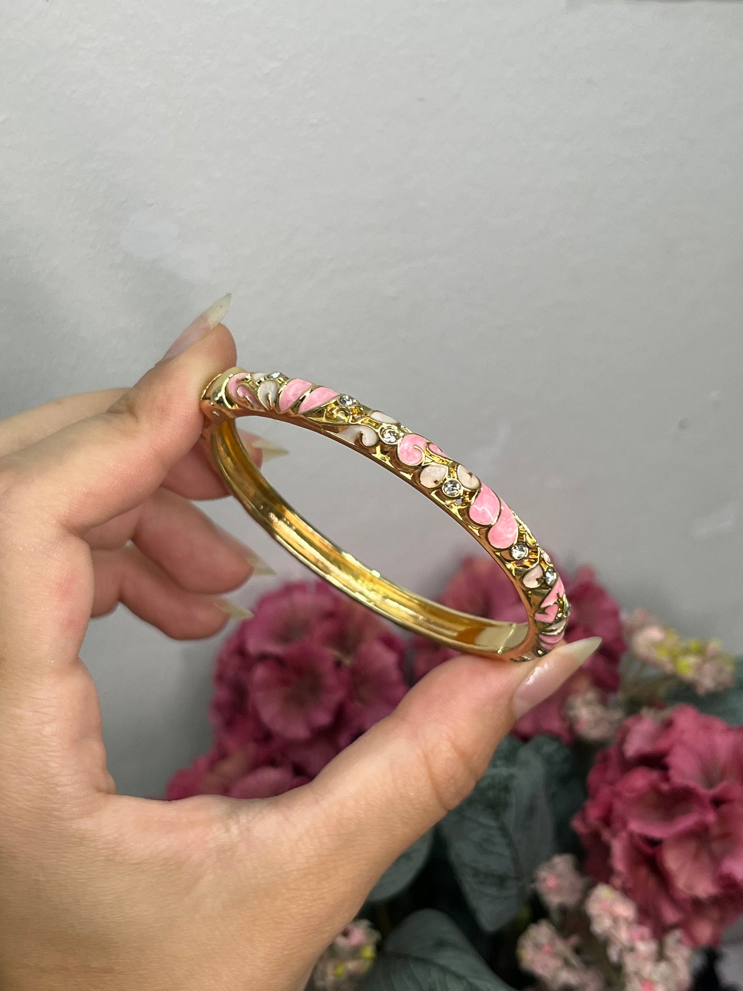 Enchanted Blush Pink & Ivory Crystal Vine Bangle