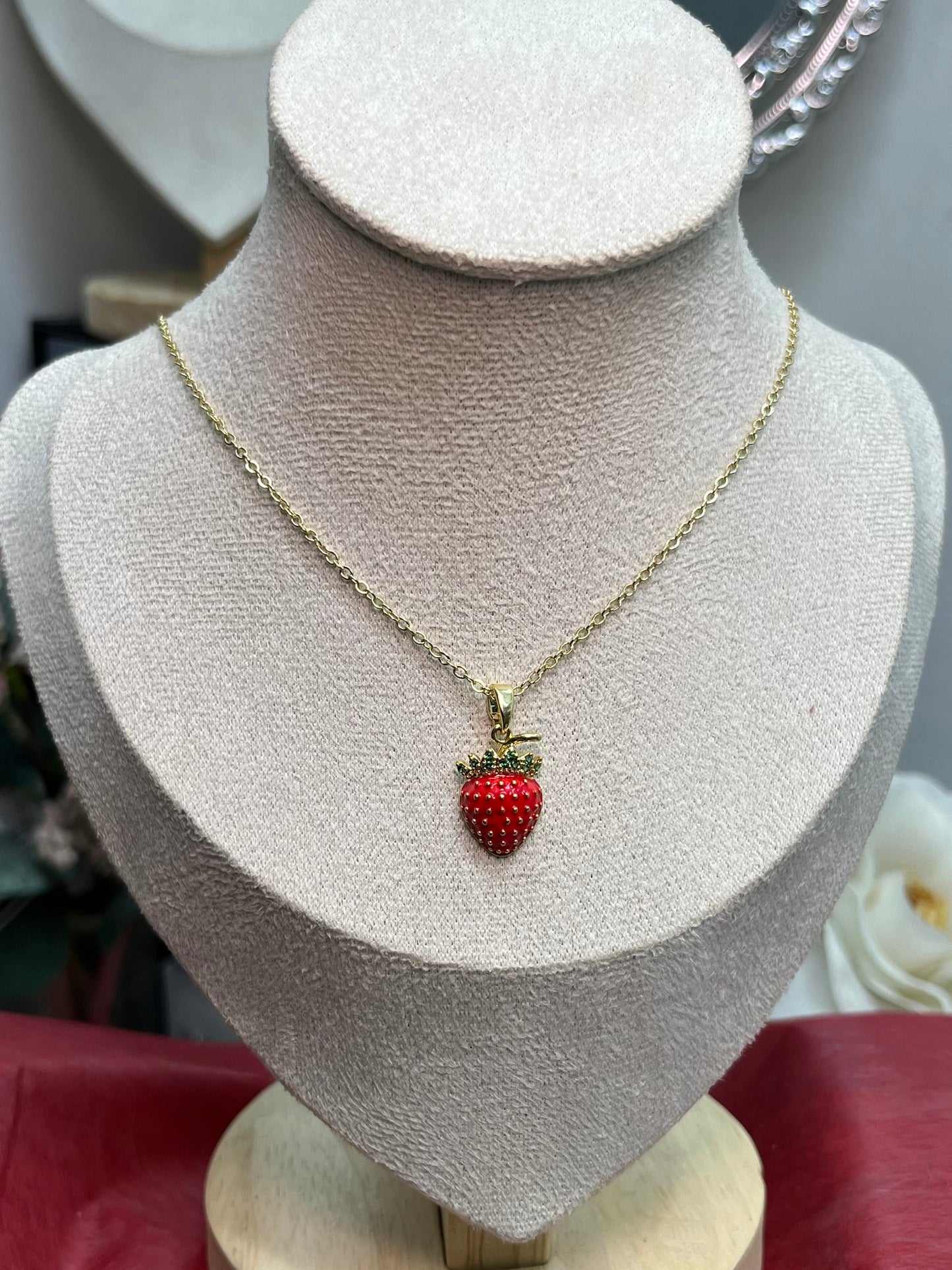 Glowing Strawberry Charm Necklace
