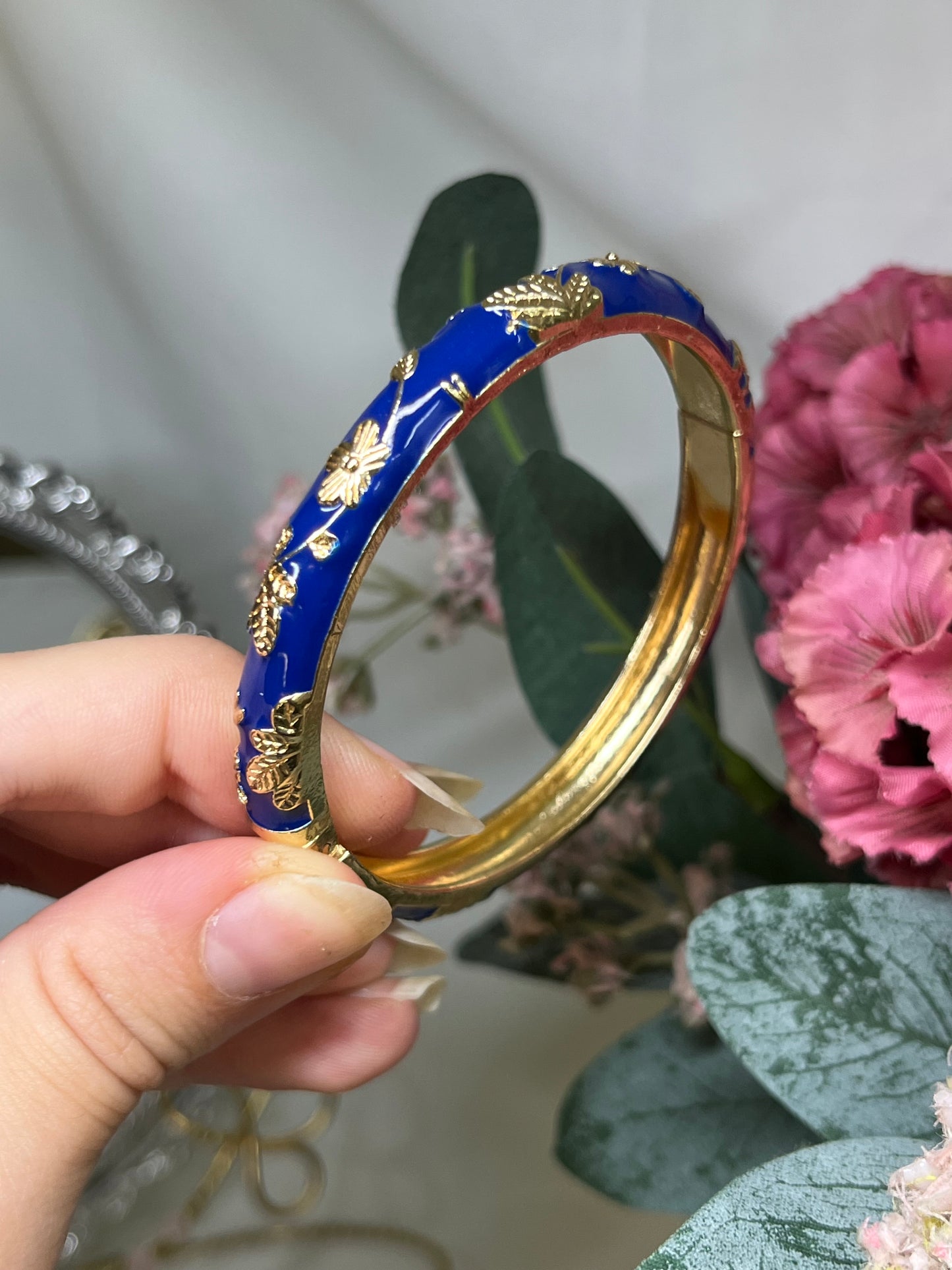 Enchanted Midnight Cobalt & Gilded Flora Bangle