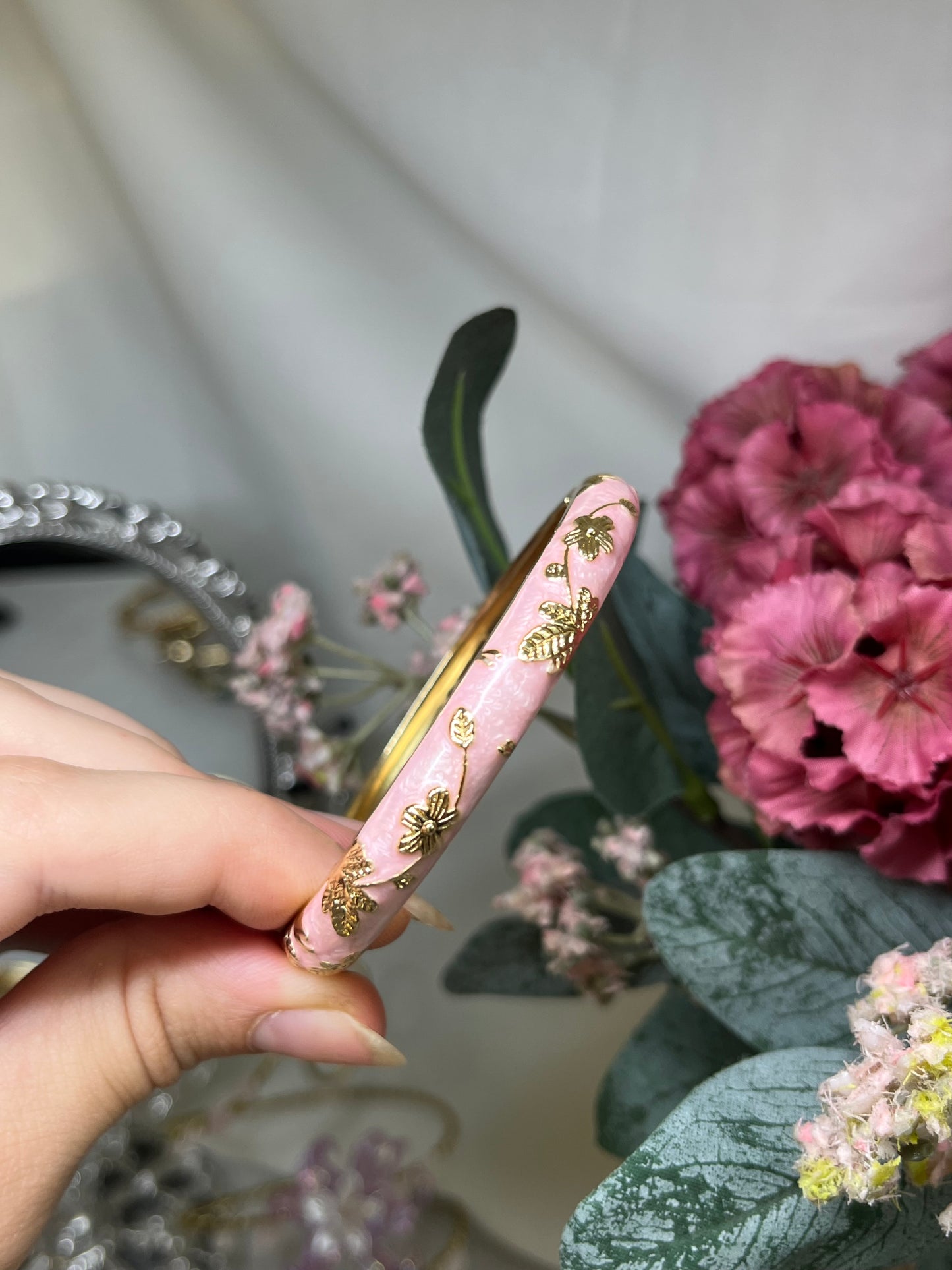 Enchanted Petal Pink & Gilded Flora Bangle