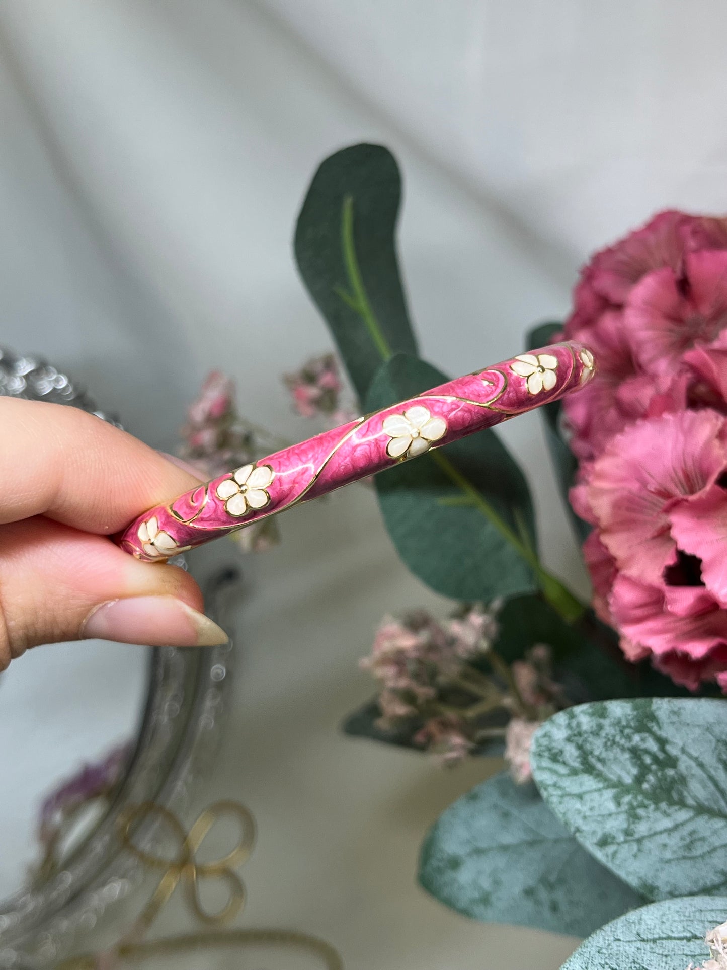 Enchanted Fuchsia Fairy Blossom Enamel Bangle