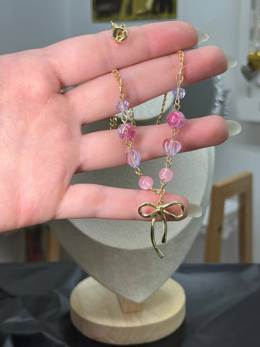 Sweetheart Bow & Aura Bead Necklace