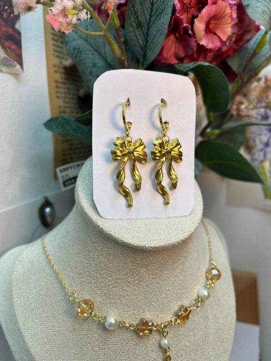 Golden Ribbon Bow Hoops