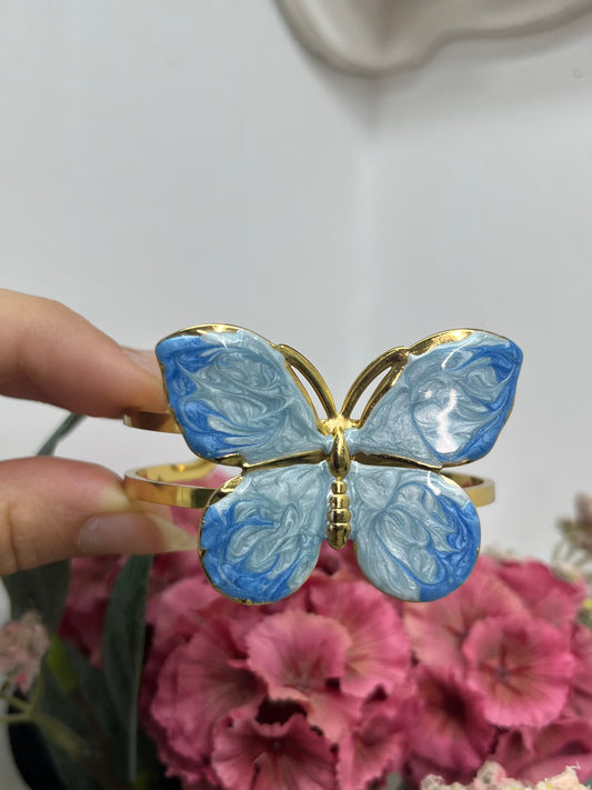 Ethereal Marbled Blue Butterfly Cuff Bracelet