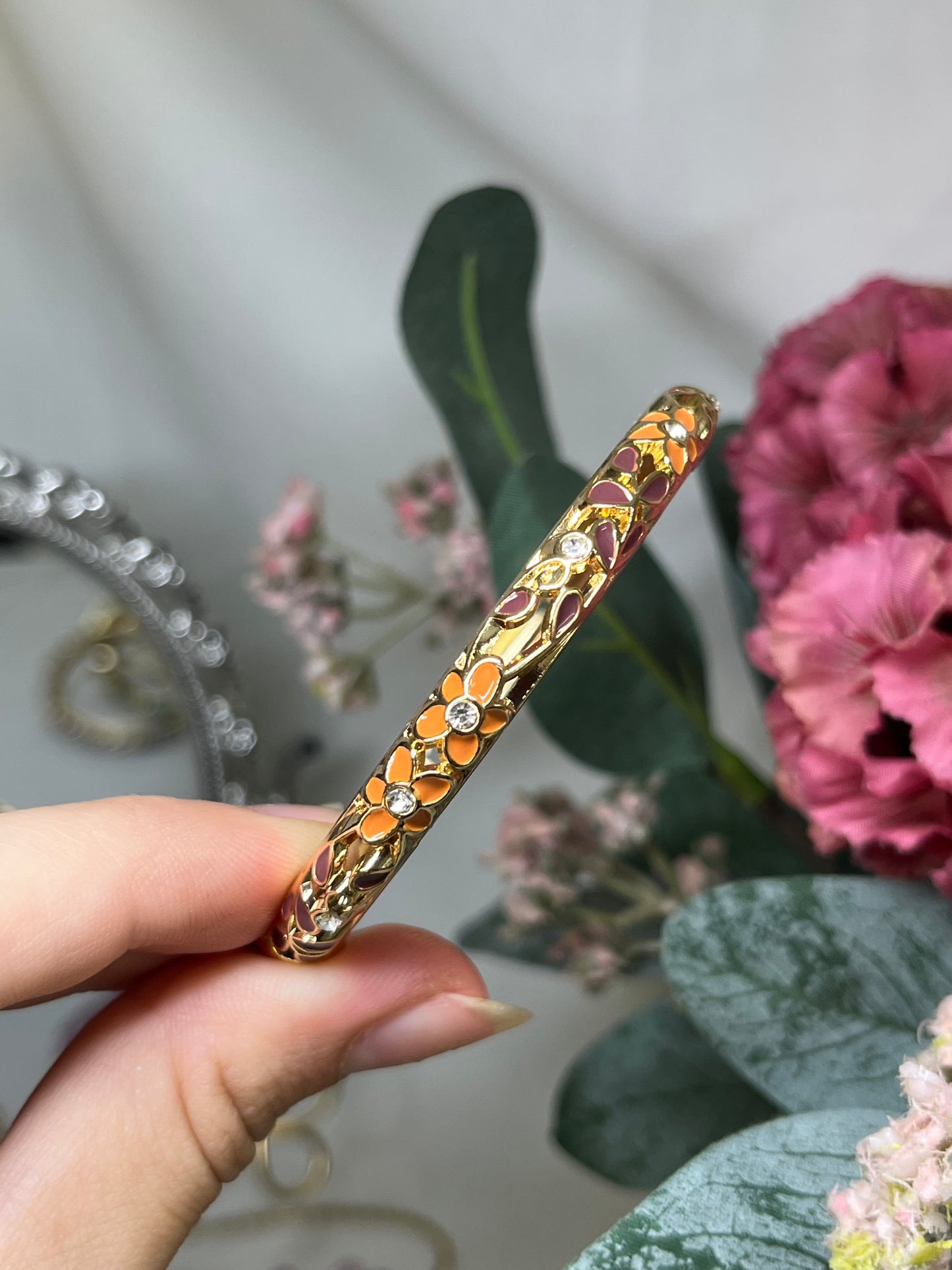 Enchanted Sunset Orange & Twilight Plum Crystal Vine Bangle