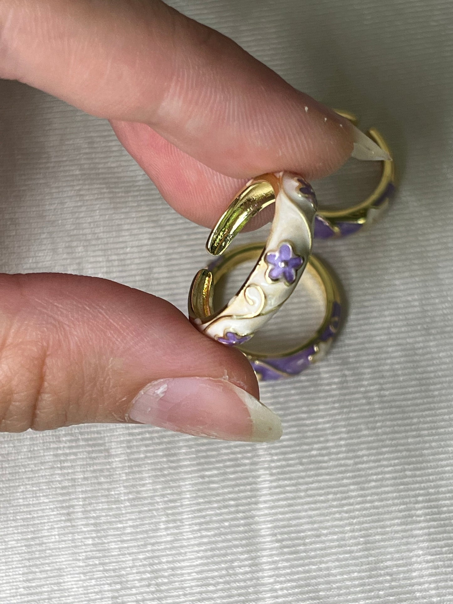 Floral Enamel Stackable Rings (Purple & White Collection)