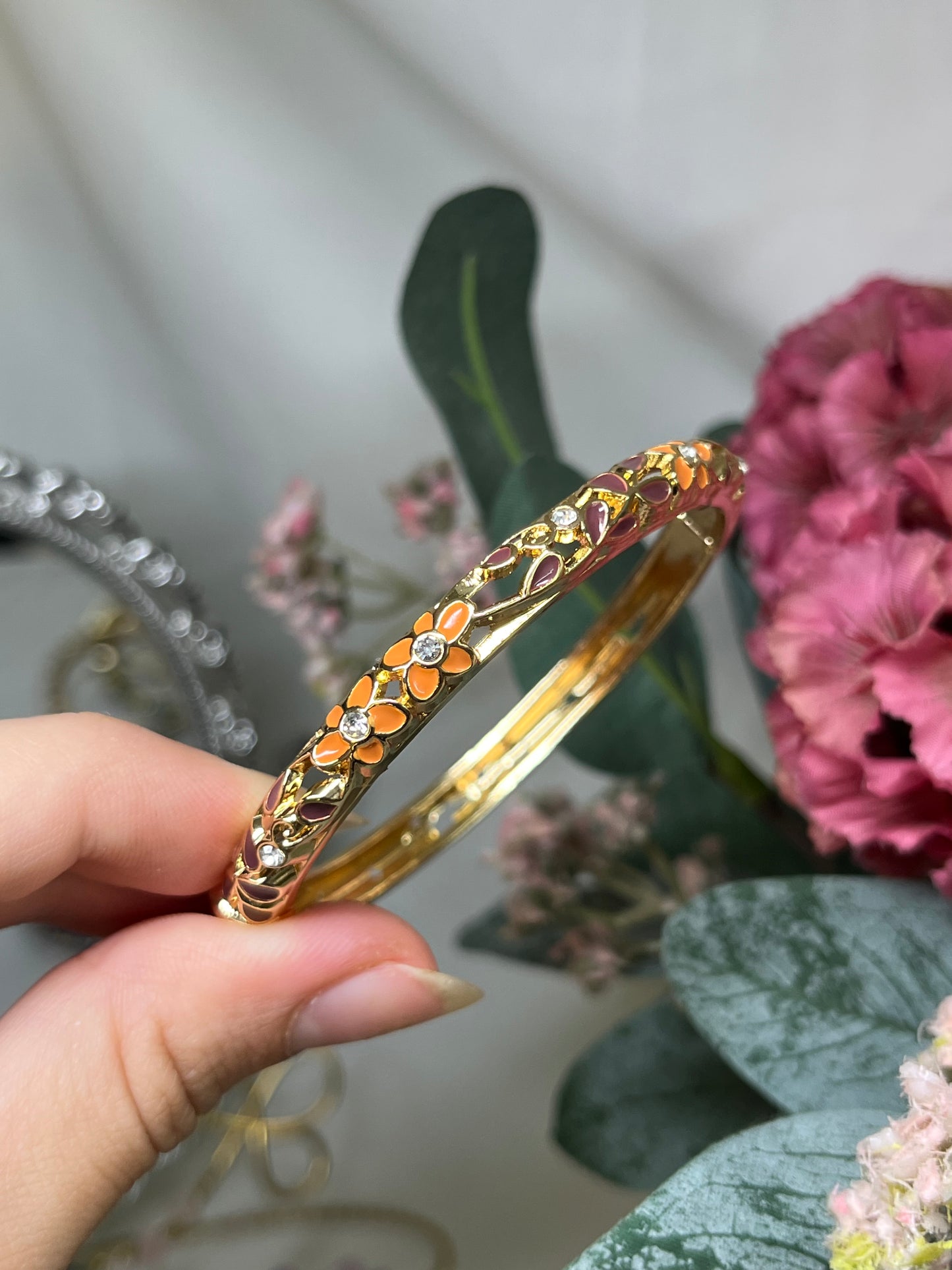 Enchanted Sunset Orange & Twilight Plum Crystal Vine Bangle