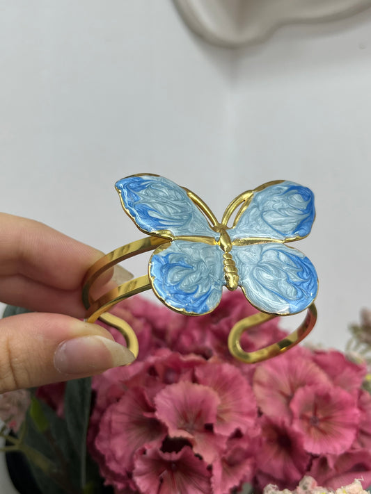 Ethereal Marbled Blue Butterfly Cuff Bracelet