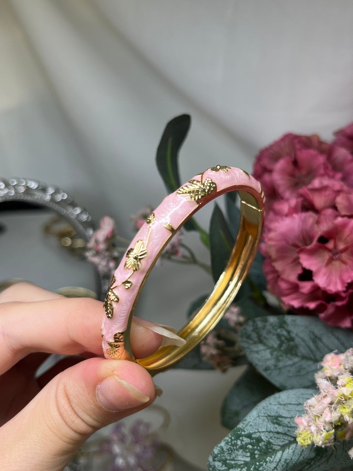 Enchanted Petal Pink & Gilded Flora Bangle