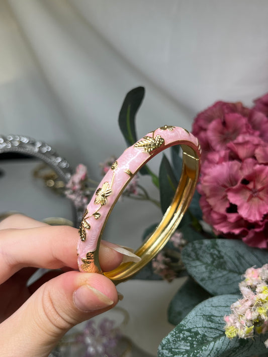 Enchanted Petal Pink & Gilded Flora Bangle