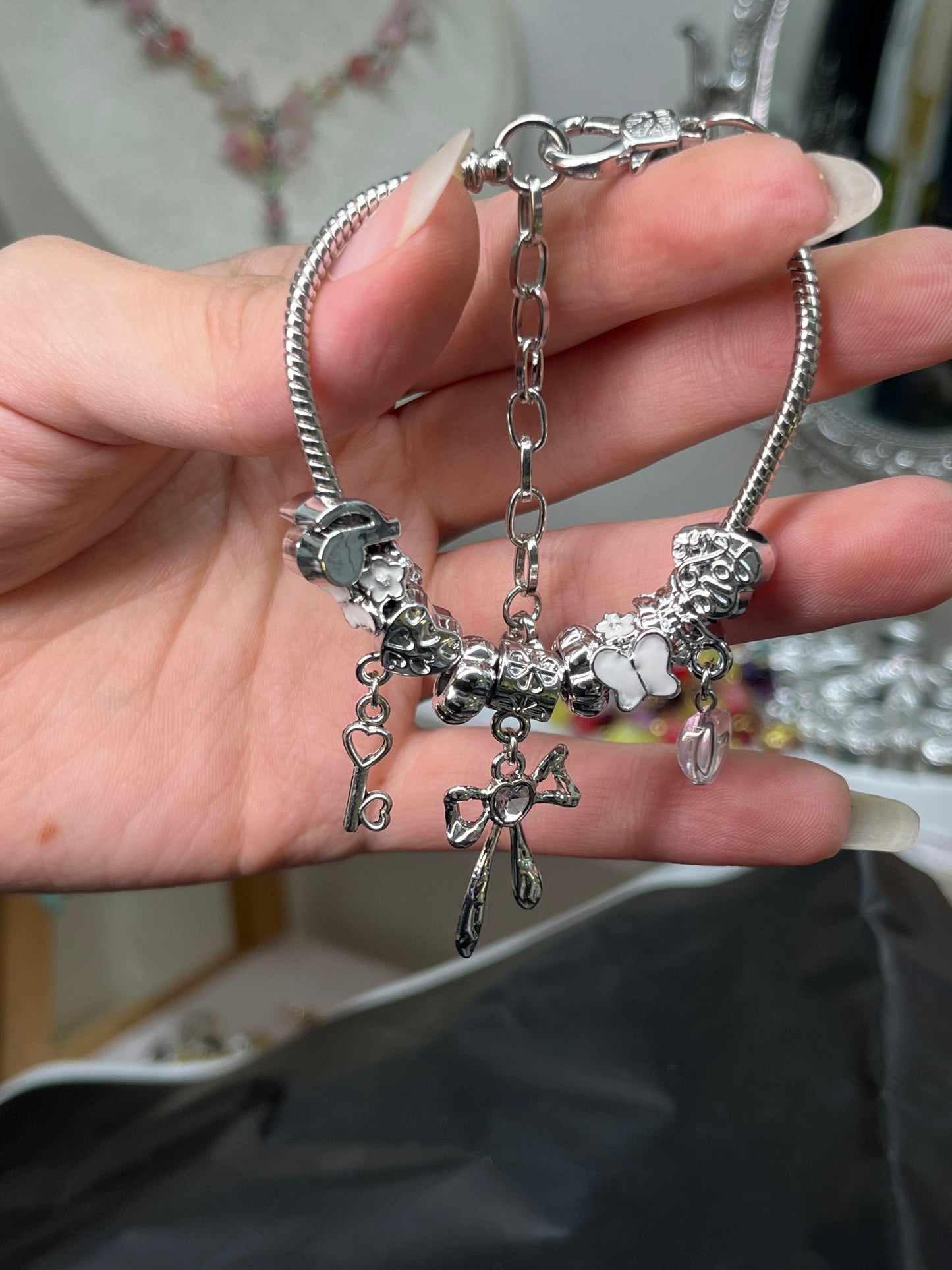Pink bow pandora bracelet
