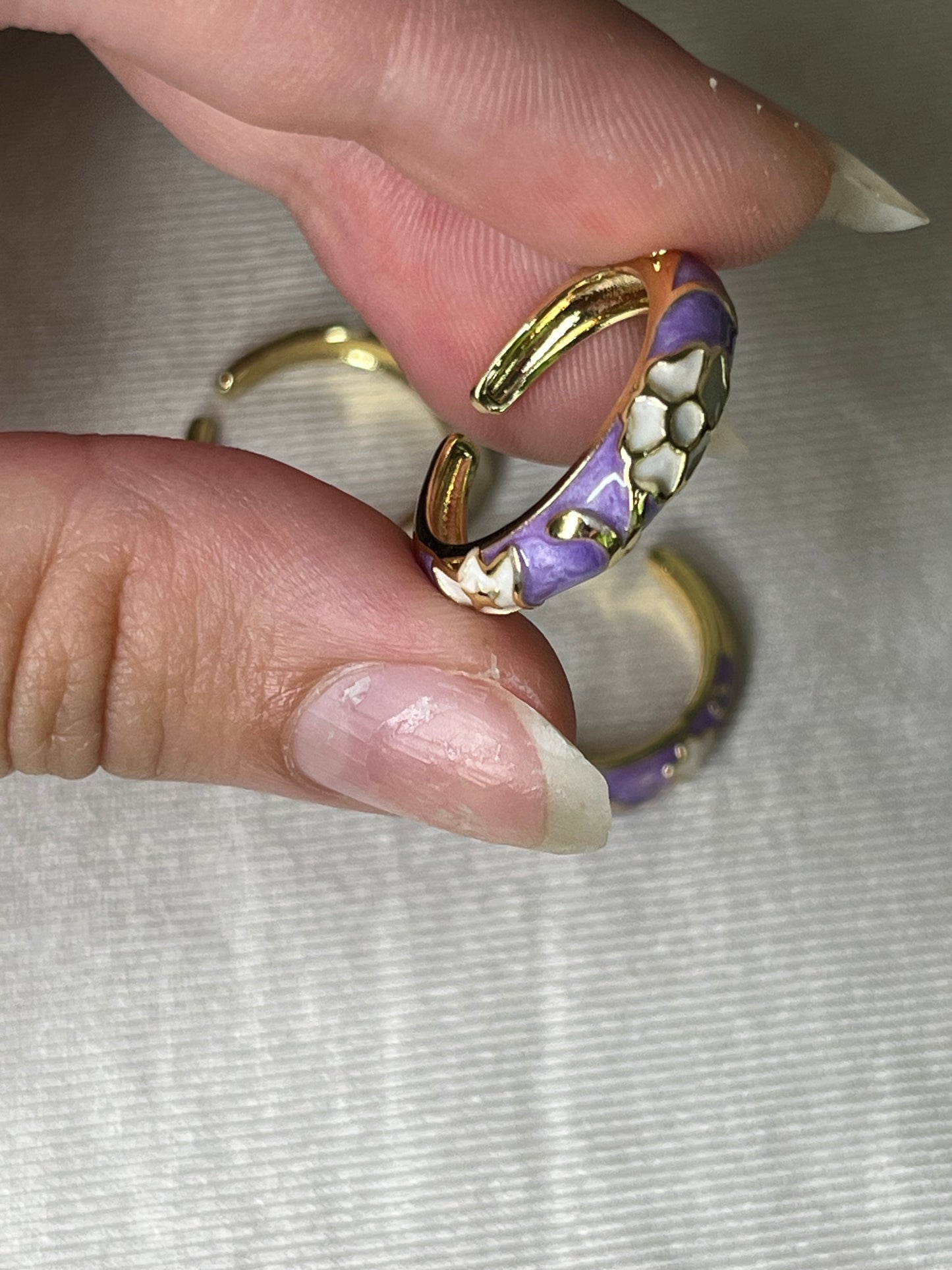 Floral Enamel Stackable Rings (Purple & White Collection)
