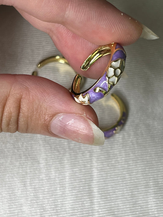 Floral Enamel Stackable Rings (Purple & White Collection)