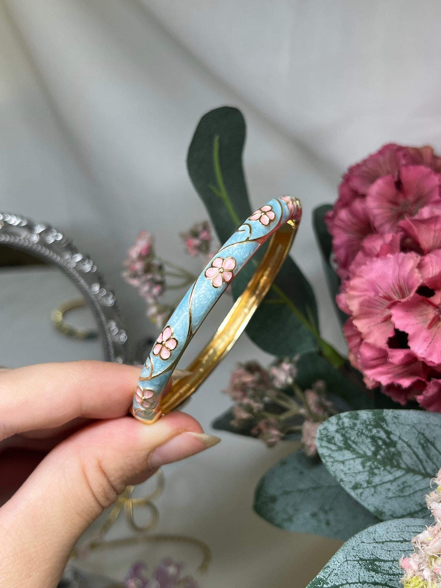 Ethereal Azure Fairy Blossom Enamel Bangle
