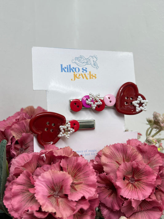 Heart buttons hair clips