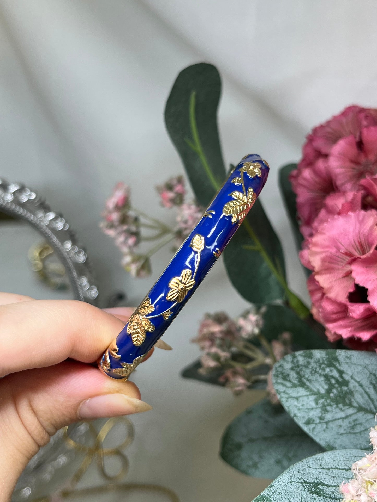 Enchanted Midnight Cobalt & Gilded Flora Bangle