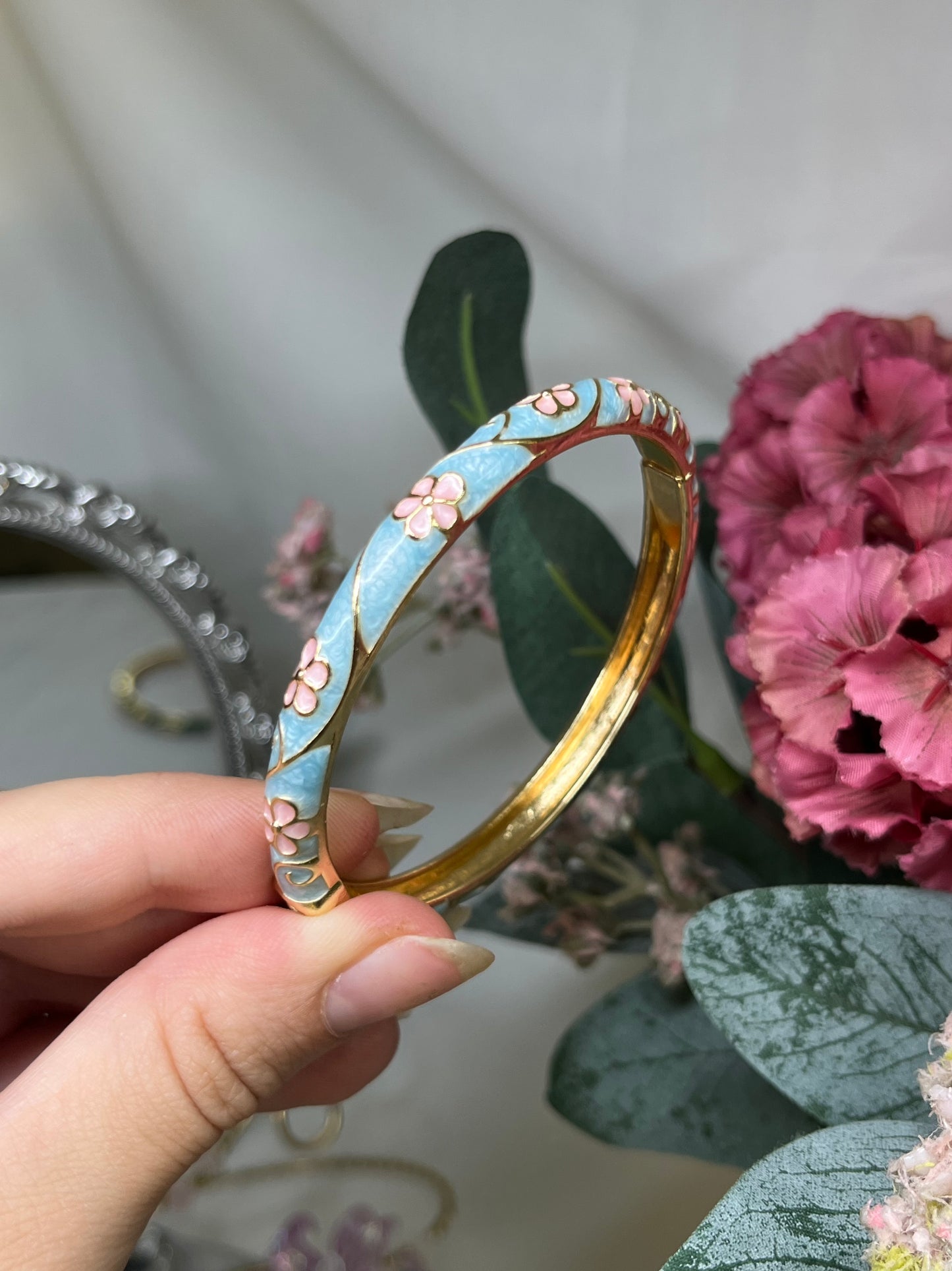 Ethereal Azure Fairy Blossom Enamel Bangle