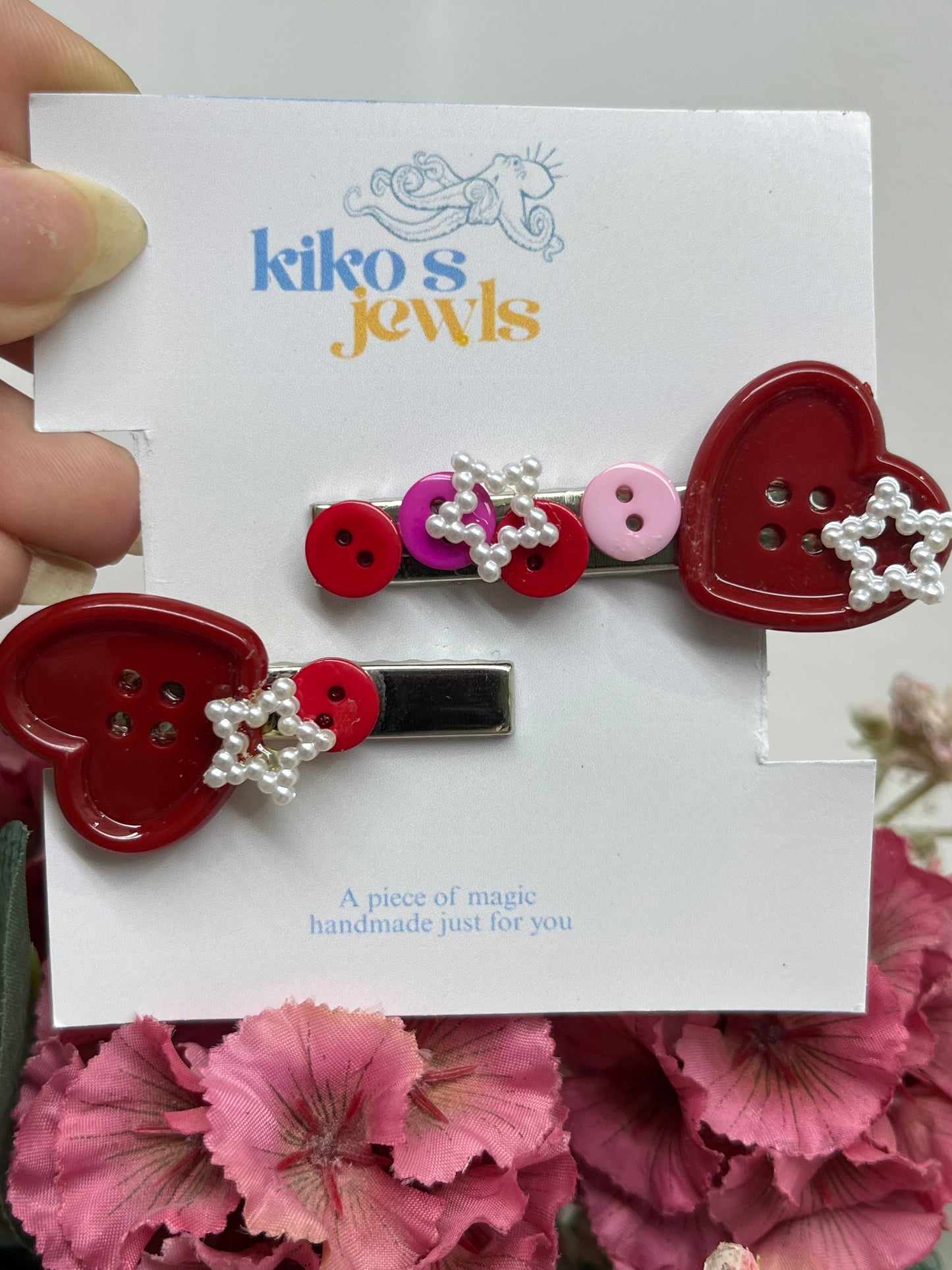 Heart buttons hair clips