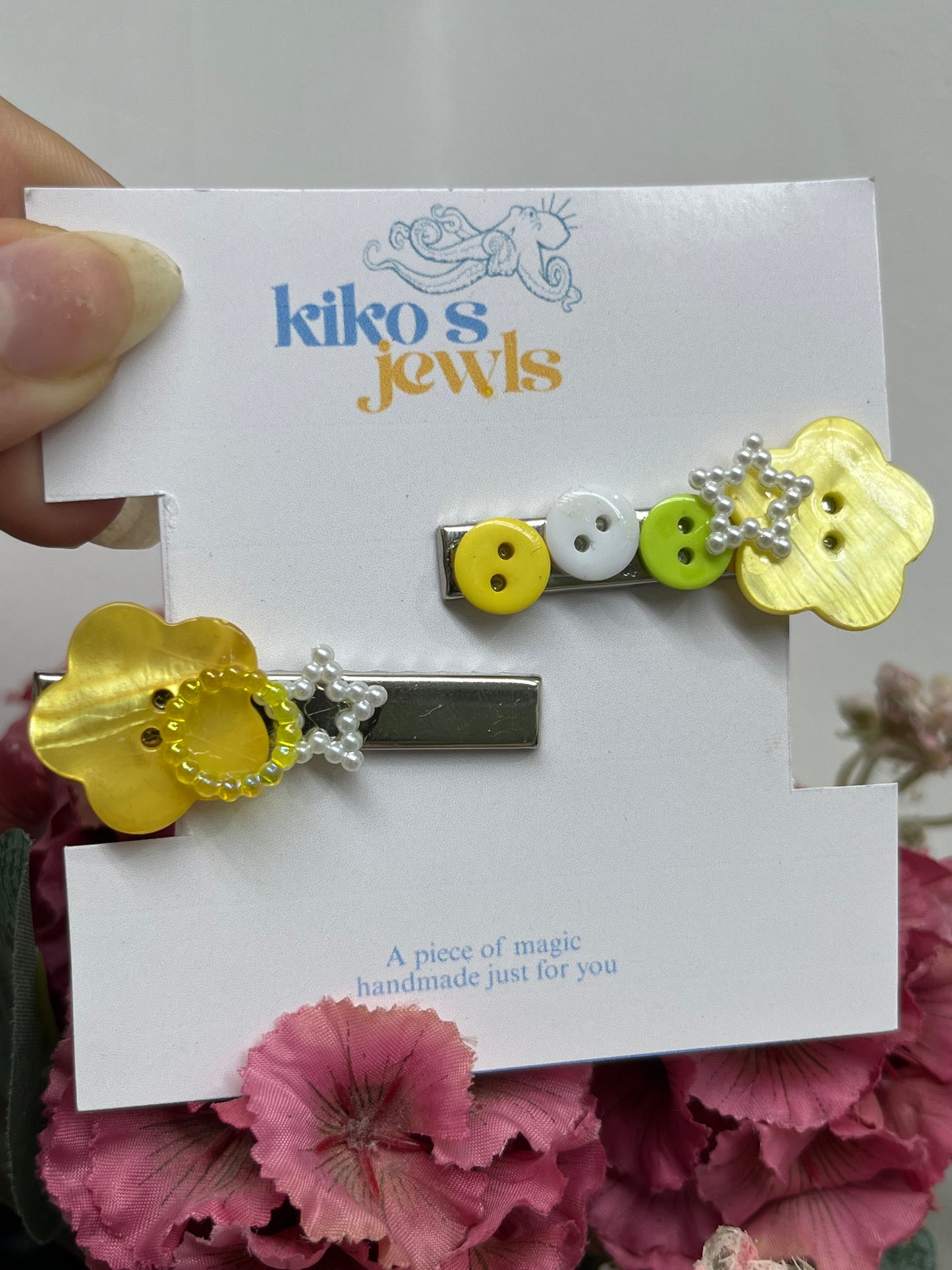 Yellow flower buttons hair clips set