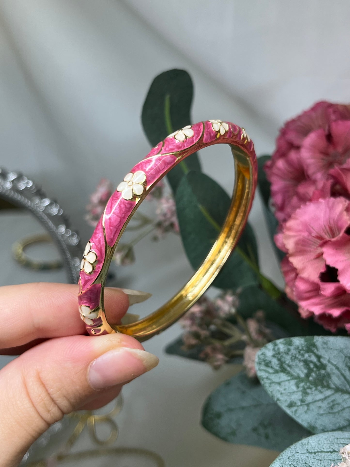 Enchanted Fuchsia Fairy Blossom Enamel Bangle