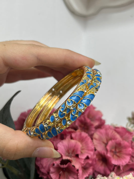 Blue Enamel & Gold-Tone Rhinestone Bangles (1pc)