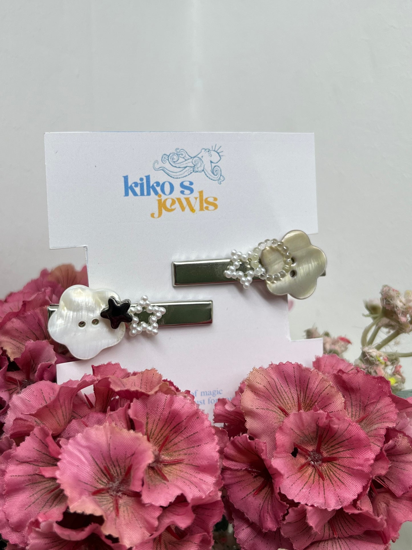 grey flower buttons hair clips set