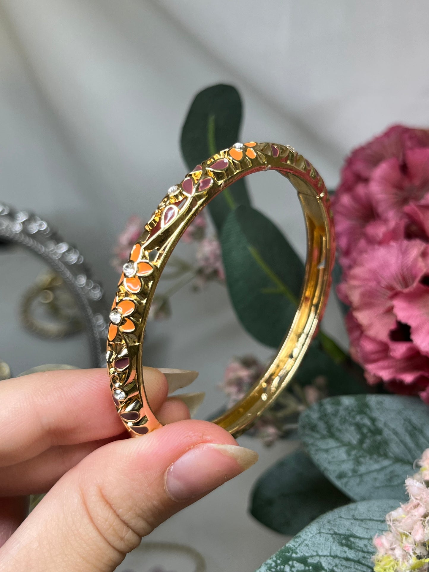 Enchanted Sunset Orange & Twilight Plum Crystal Vine Bangle
