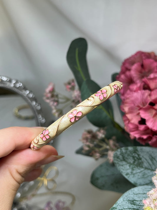 Serene Ivory & Blush Rose Gilded Enamel Bangle