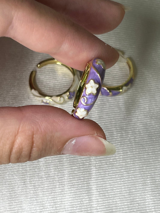 Floral Enamel Stackable Rings (Purple & White Collection)