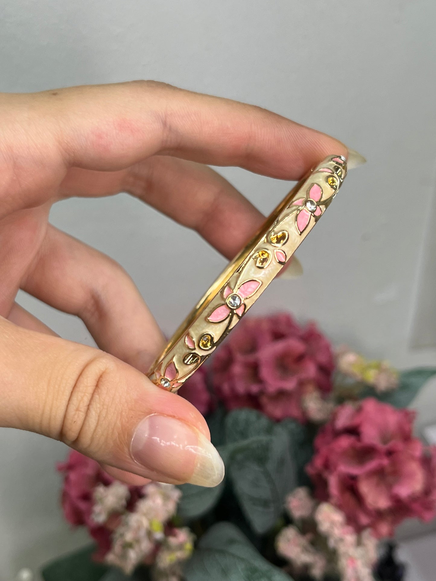 Enchanted Ivory & Blush Pink Crystal Vine Bangle
