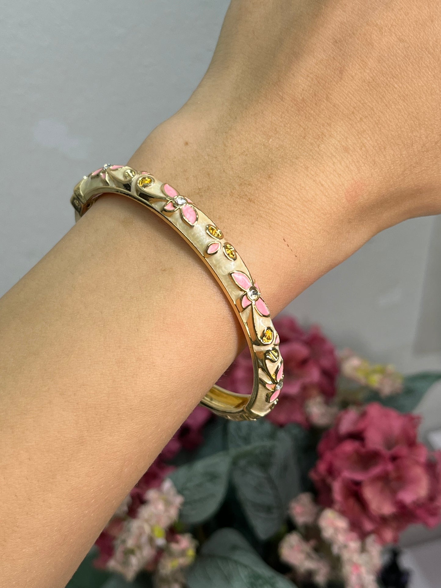 Enchanted Ivory & Blush Pink Crystal Vine Bangle