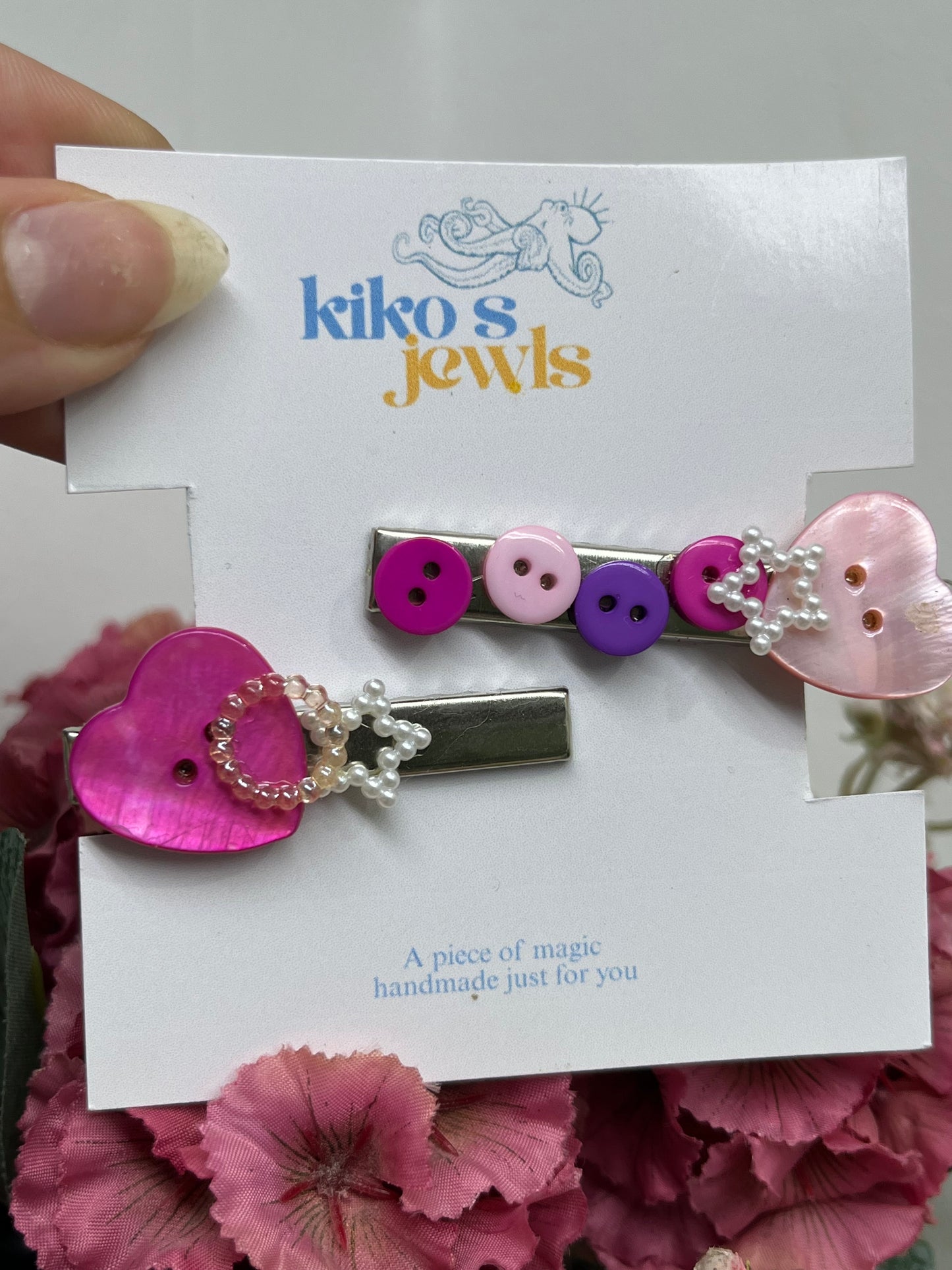 pink heart buttons hair clips set