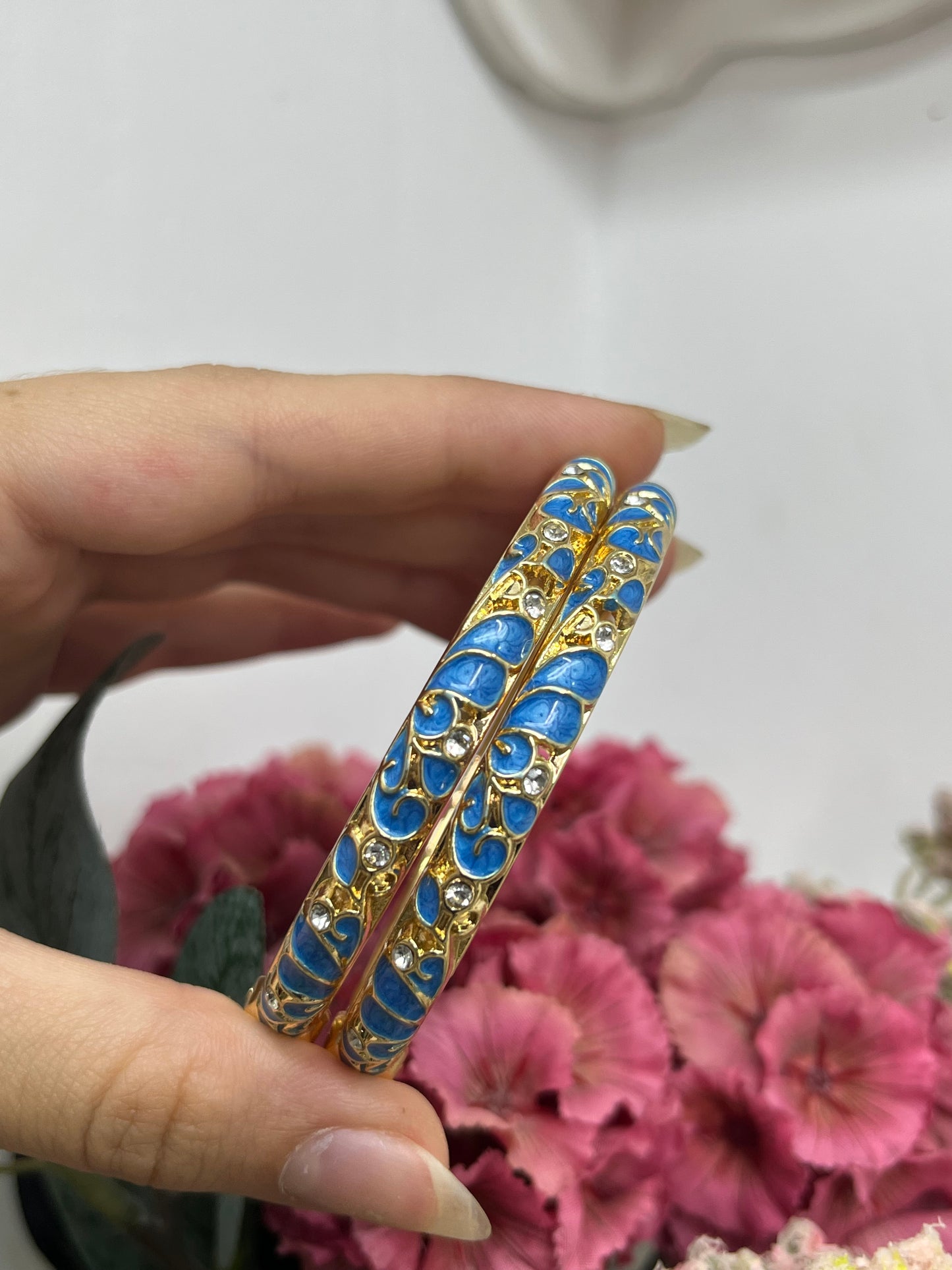 Blue Enamel & Gold-Tone Rhinestone Bangles (1pc)