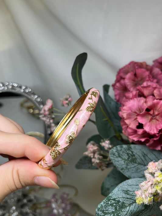 Enchanted Petal Pink & Gilded Flora Bangle