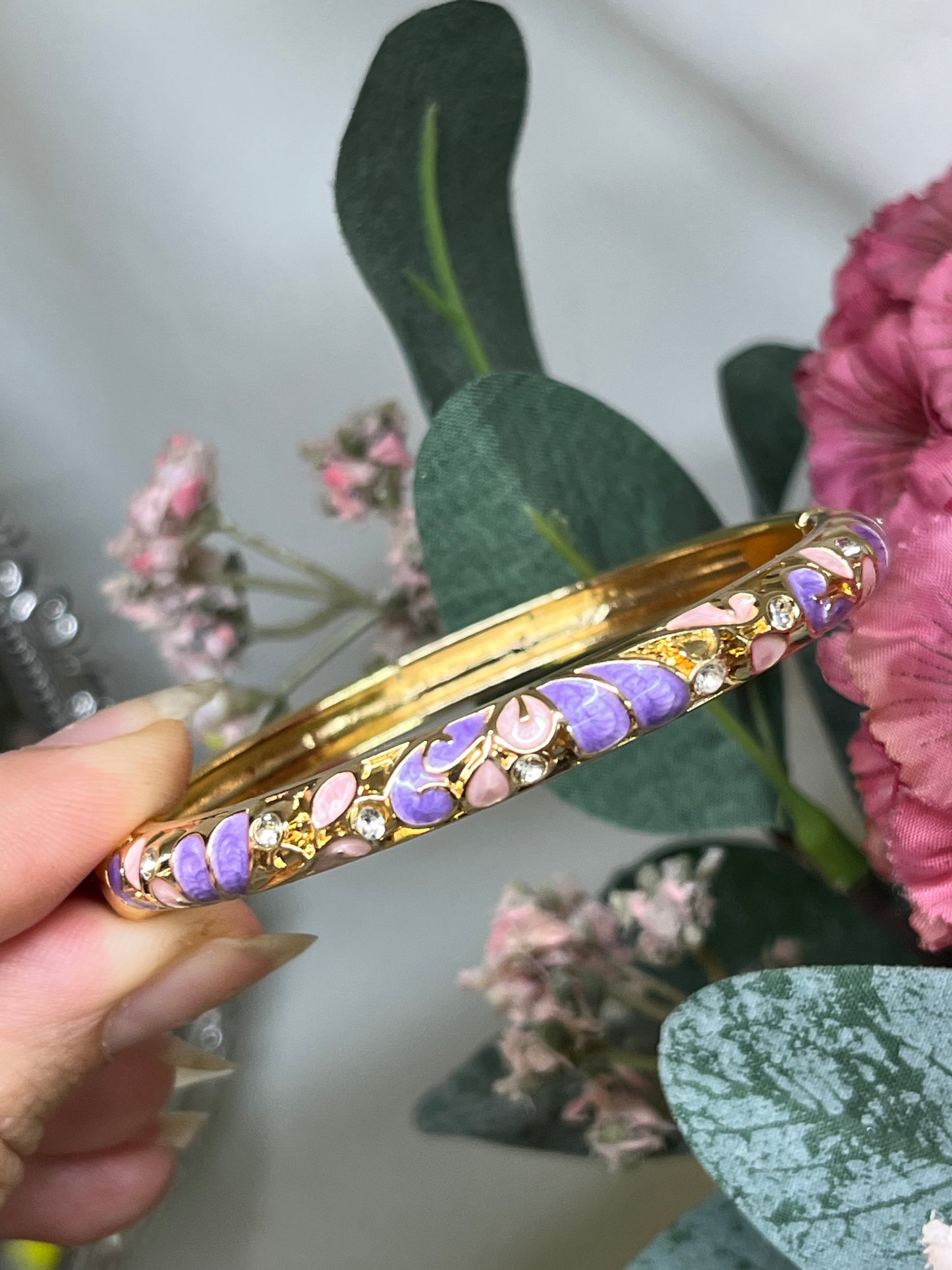 Enchanted Lavender & Blush Crystal Vine Bangle