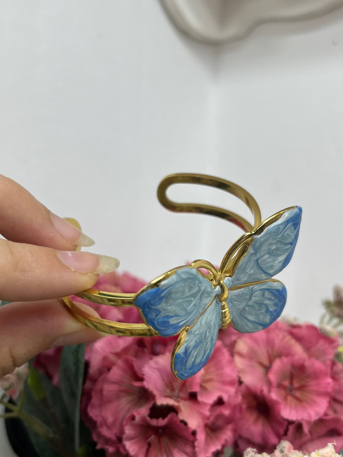 Ethereal Marbled Blue Butterfly Cuff Bracelet