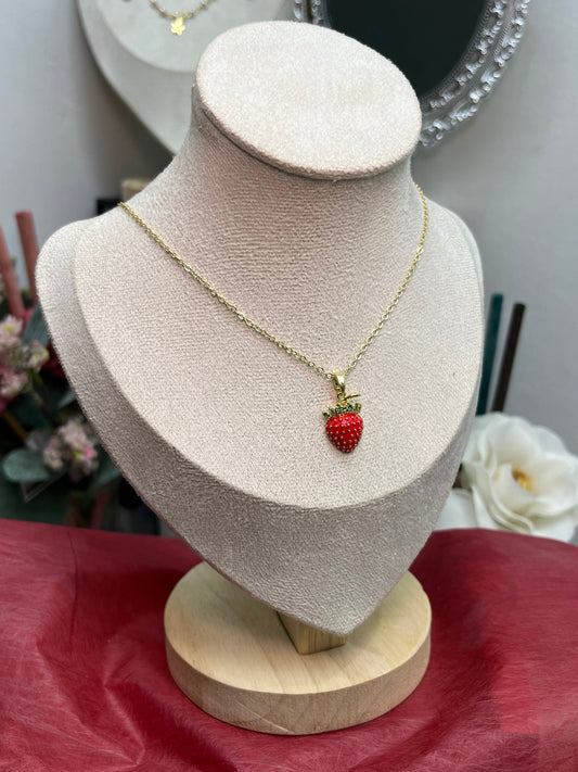 Glowing Strawberry Charm Necklace