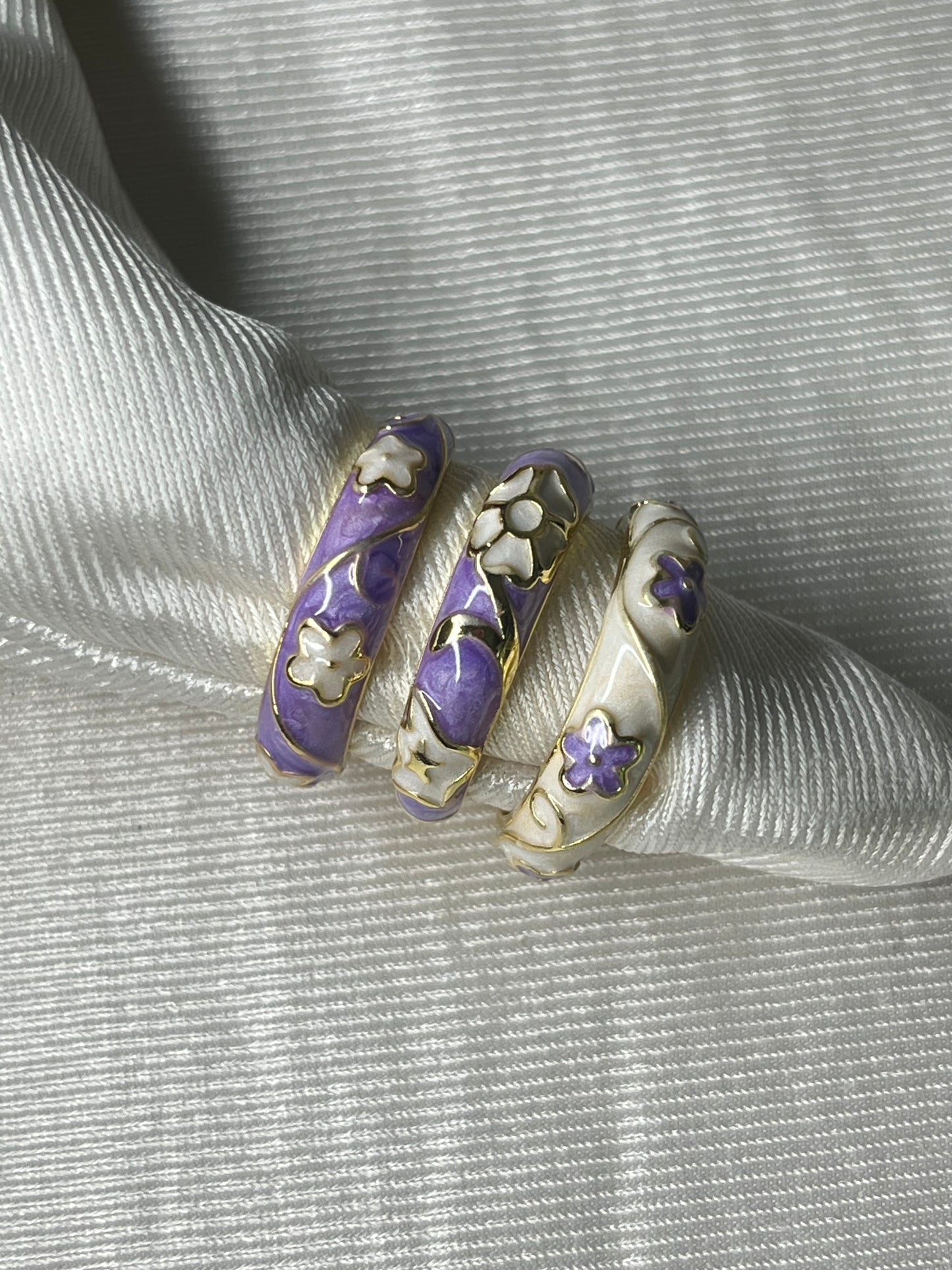 Floral Enamel Stackable Rings (Purple & White Collection)