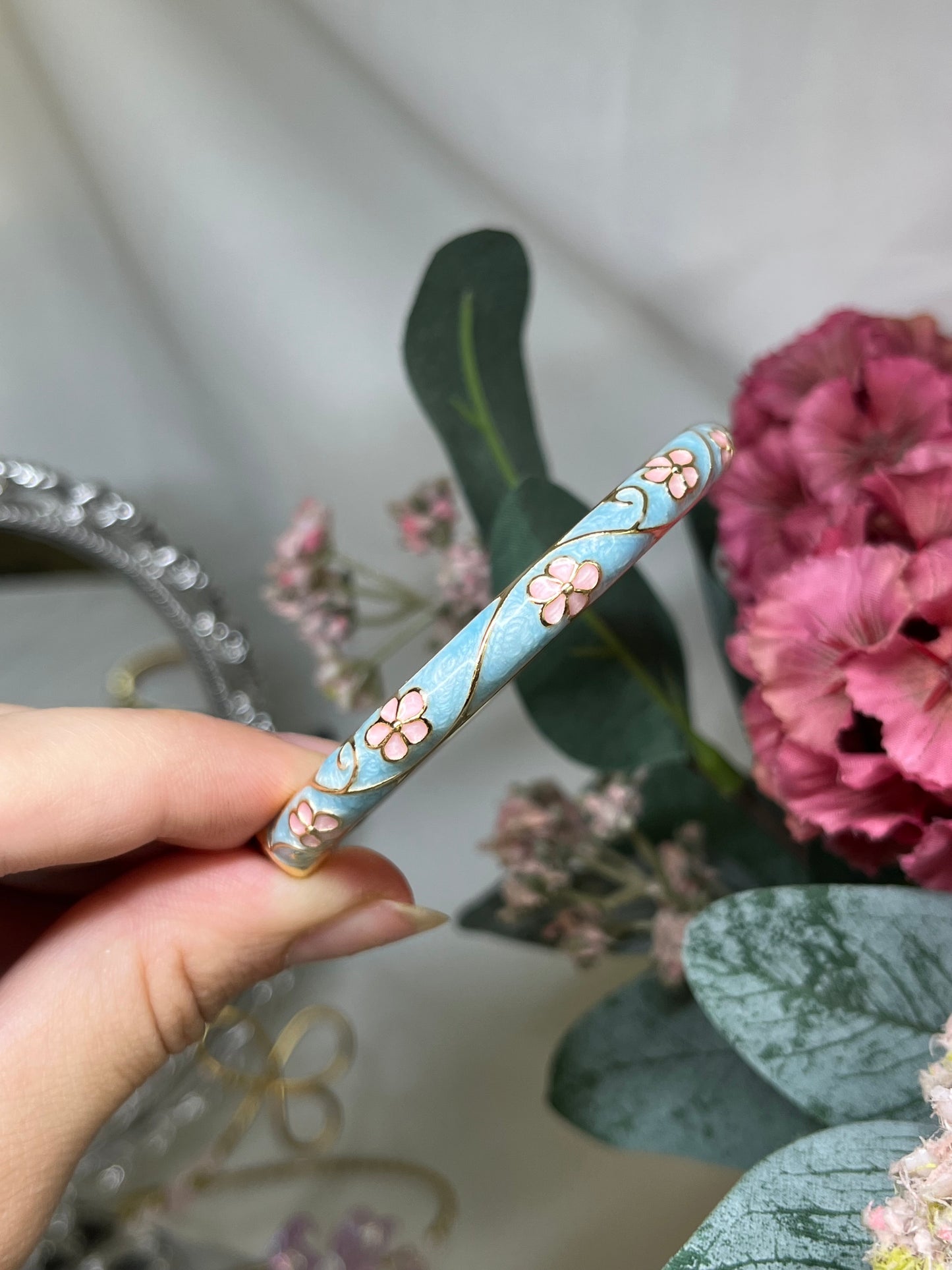 Ethereal Azure Fairy Blossom Enamel Bangle