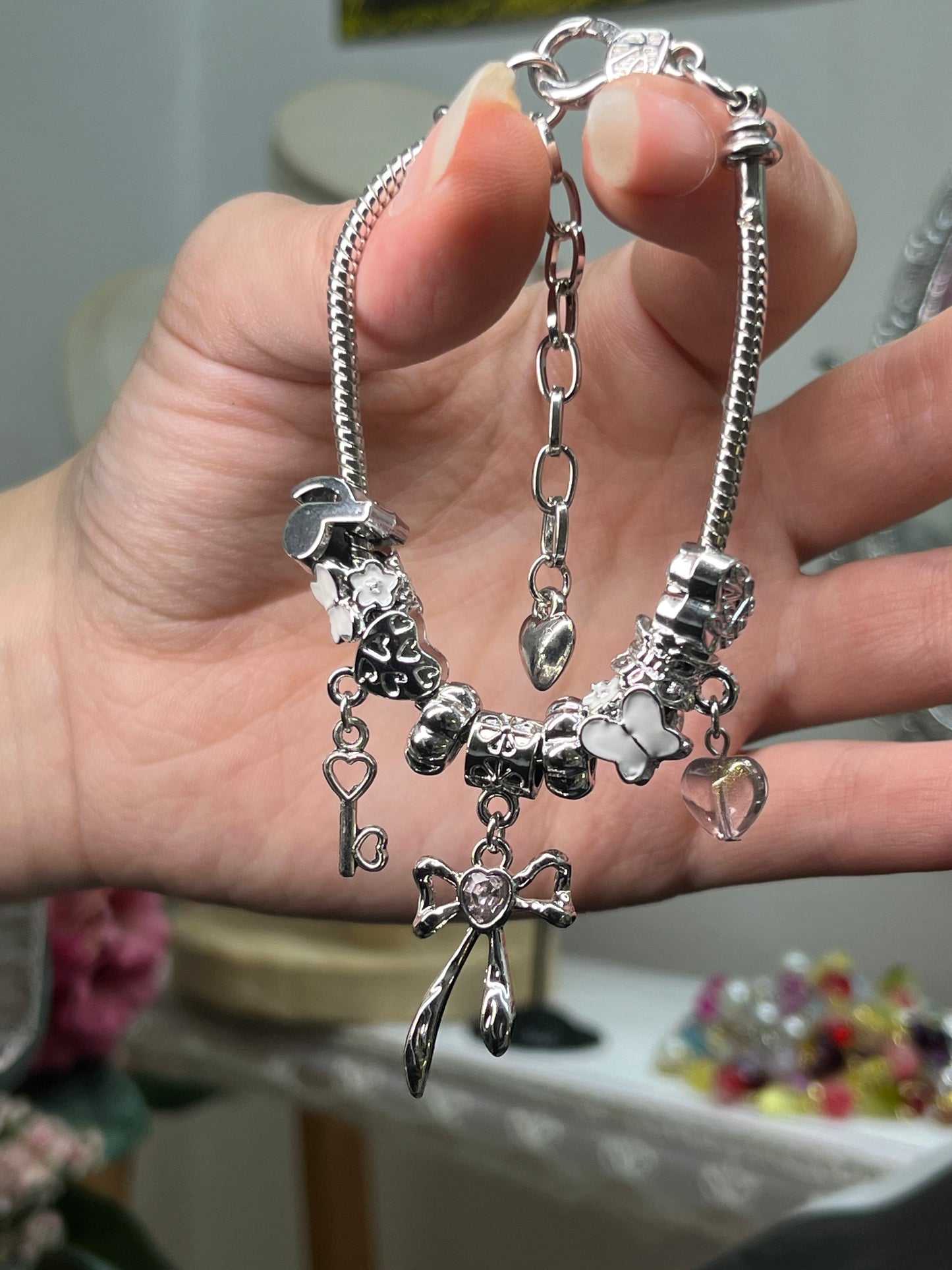 Pink bow pandora bracelet