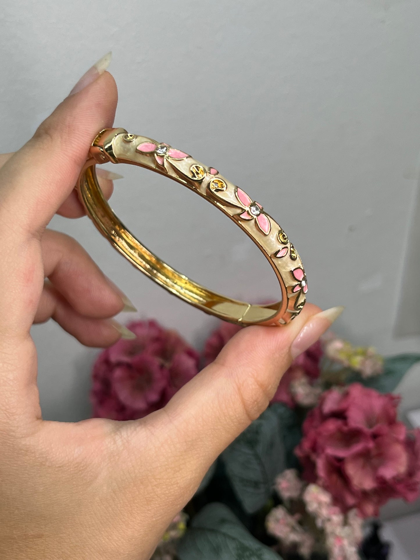Enchanted Ivory & Blush Pink Crystal Vine Bangle