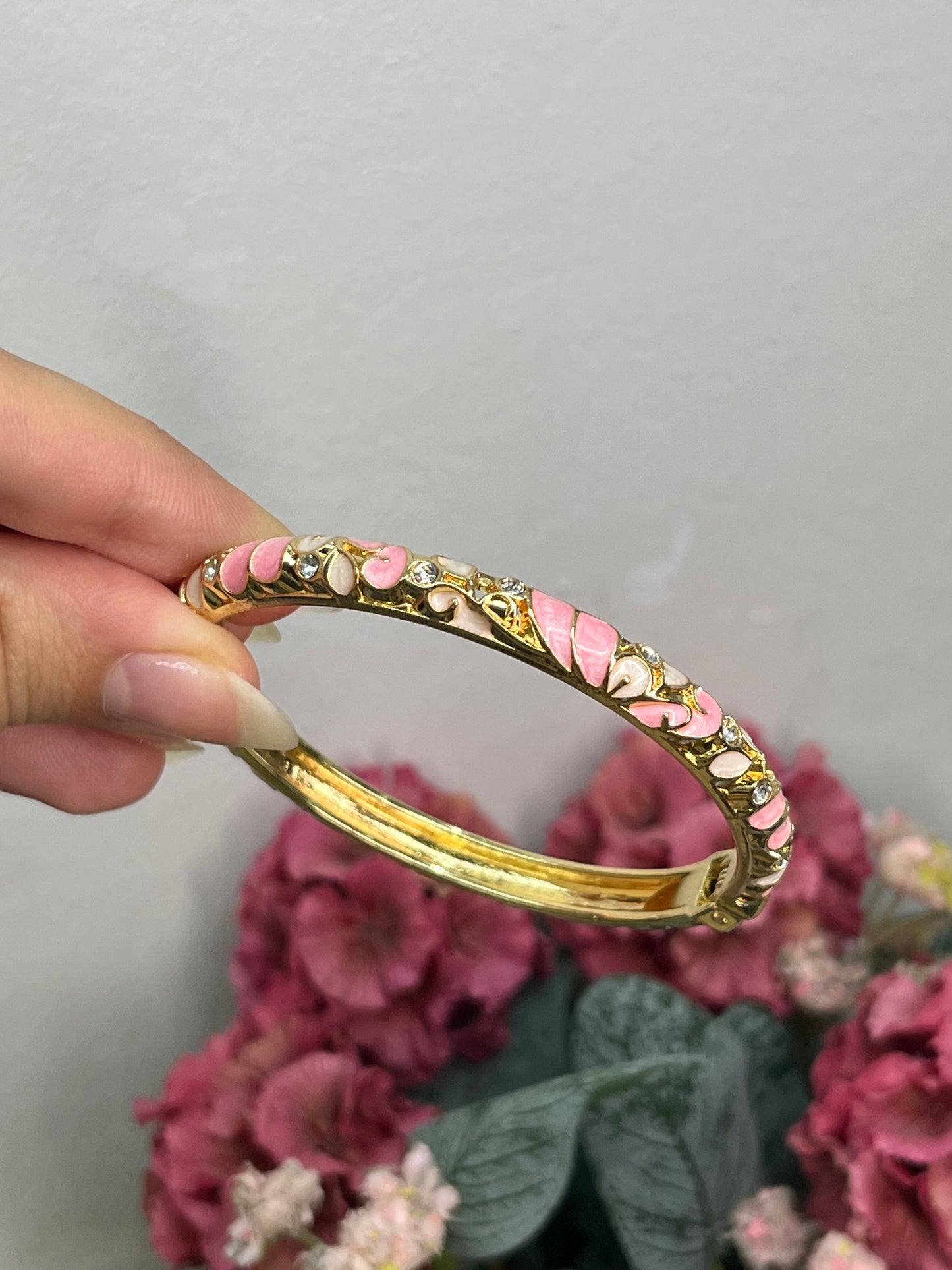 Enchanted Blush Pink & Ivory Crystal Vine Bangle