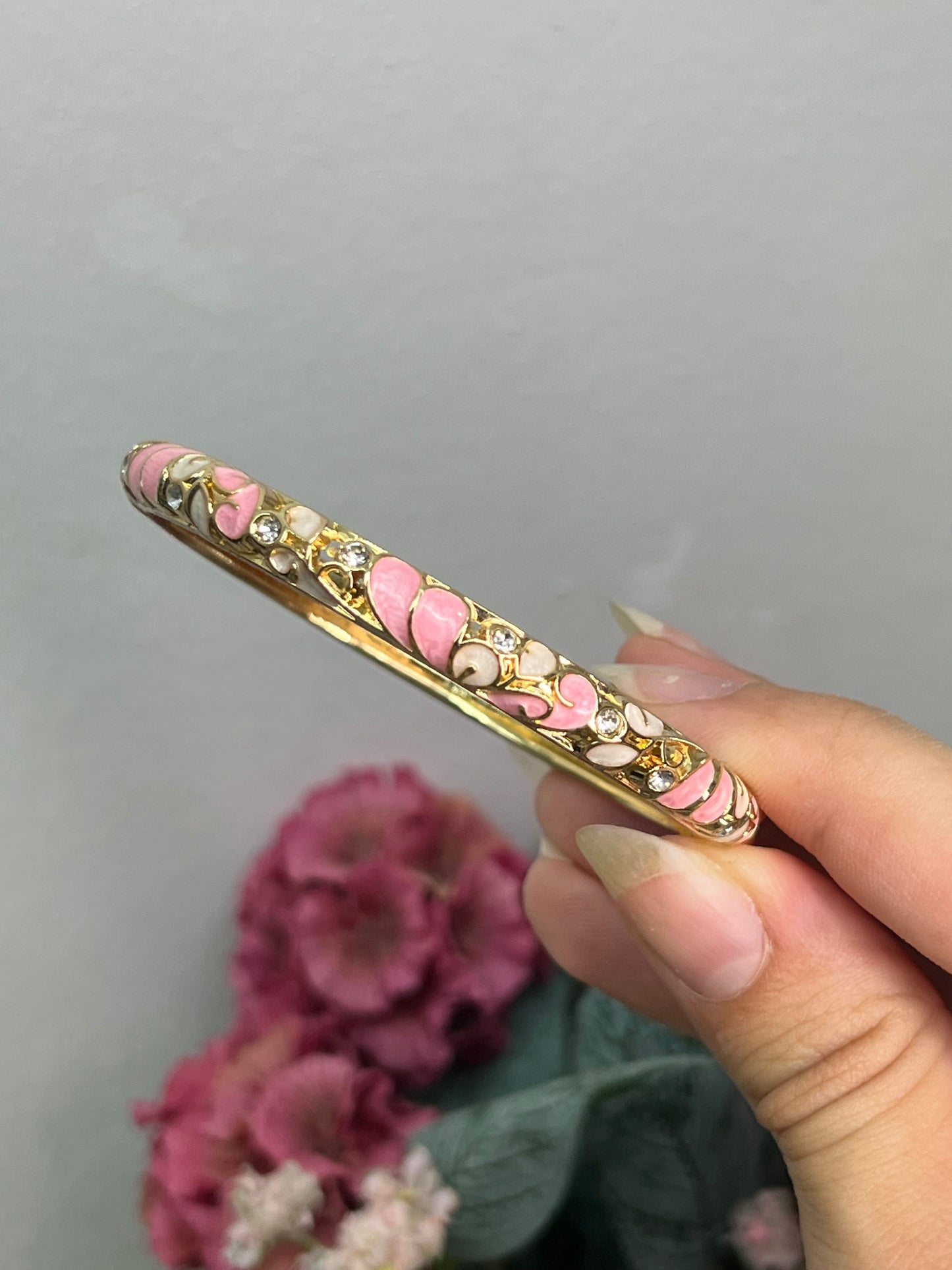 Enchanted Blush Pink & Ivory Crystal Vine Bangle
