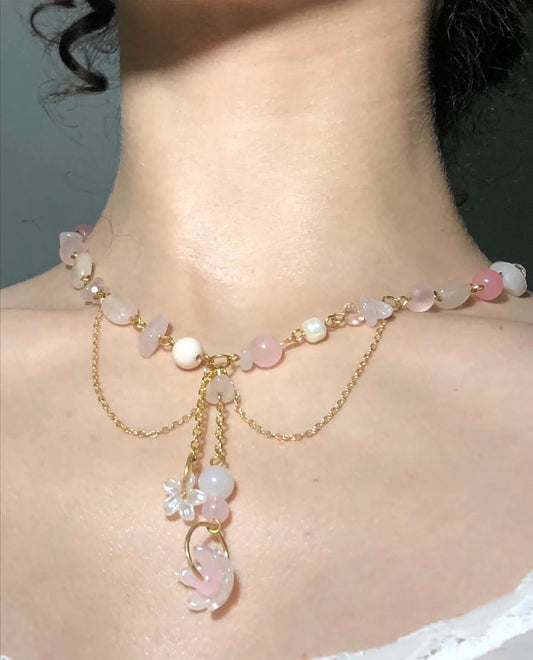 Crystal pink fairy necklace
