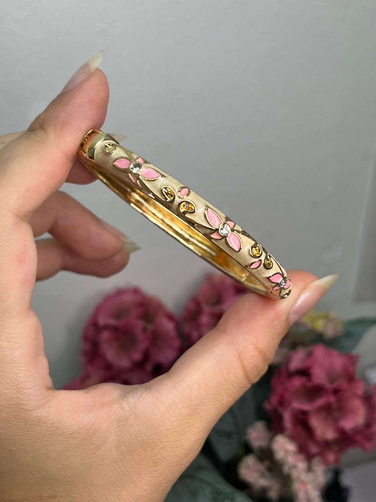 Enchanted Ivory & Blush Pink Crystal Vine Bangle