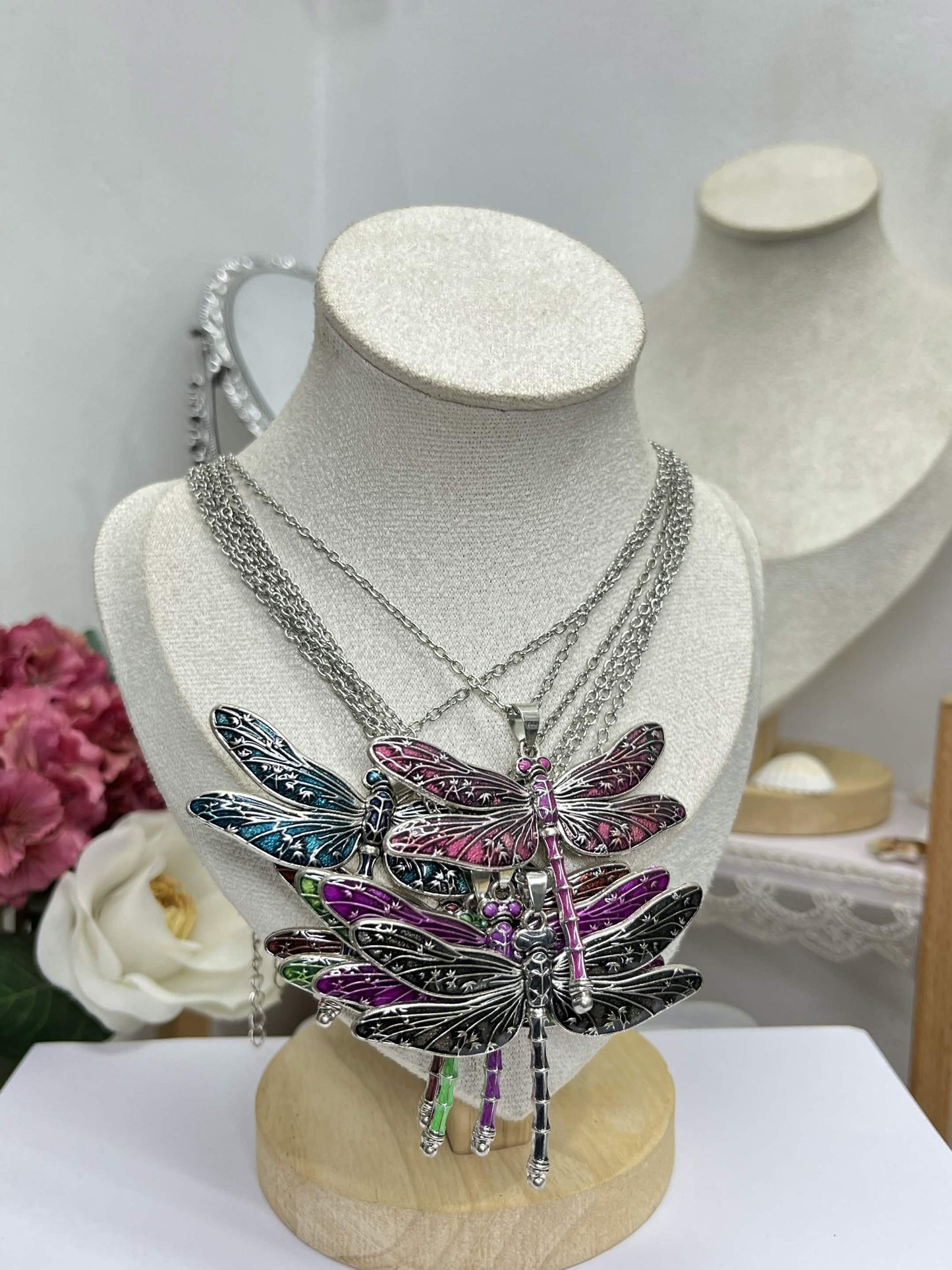 Enamel Dragonfly Pendant Necklace