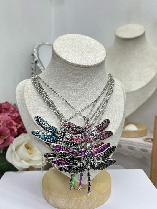 Enamel Dragonfly Pendant Necklace