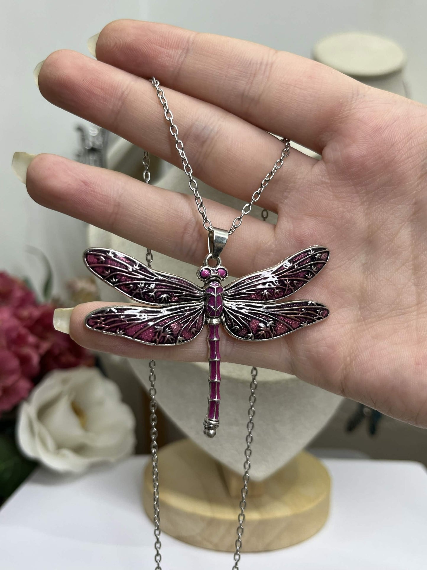 Enamel Dragonfly Pendant Necklace